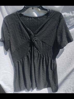 Knot-Front Black Eyelet Blouse - Women